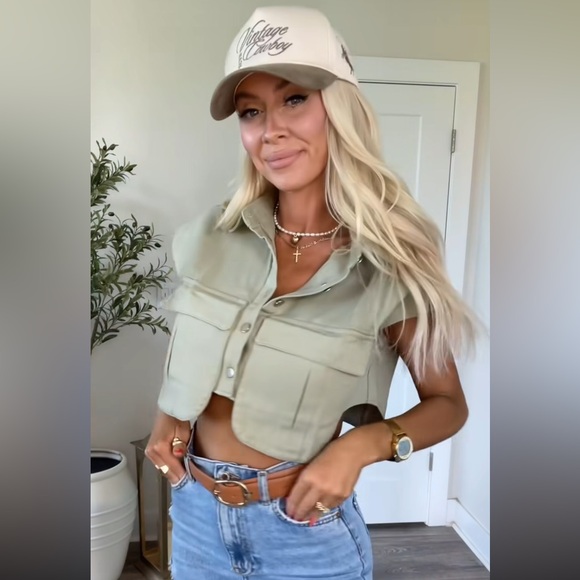 NEW Women's Green Cropped Vest Top - Picture 6 of 6